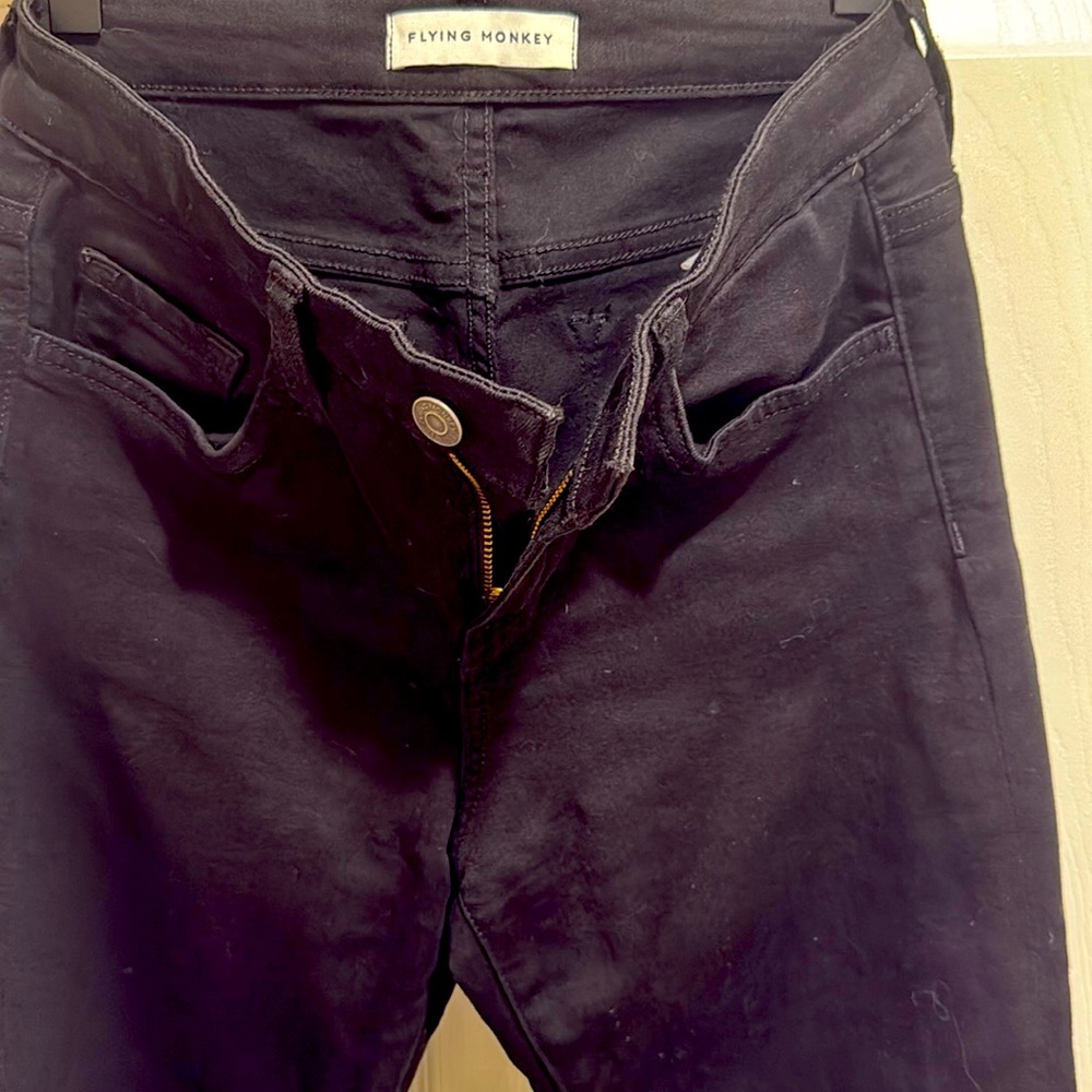 Flying monkey black stretch denim jeanss with cute cut bottom